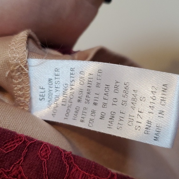 She and Sky burgandy and Tan lace cold shoulder dress. - Picture 5 of 6